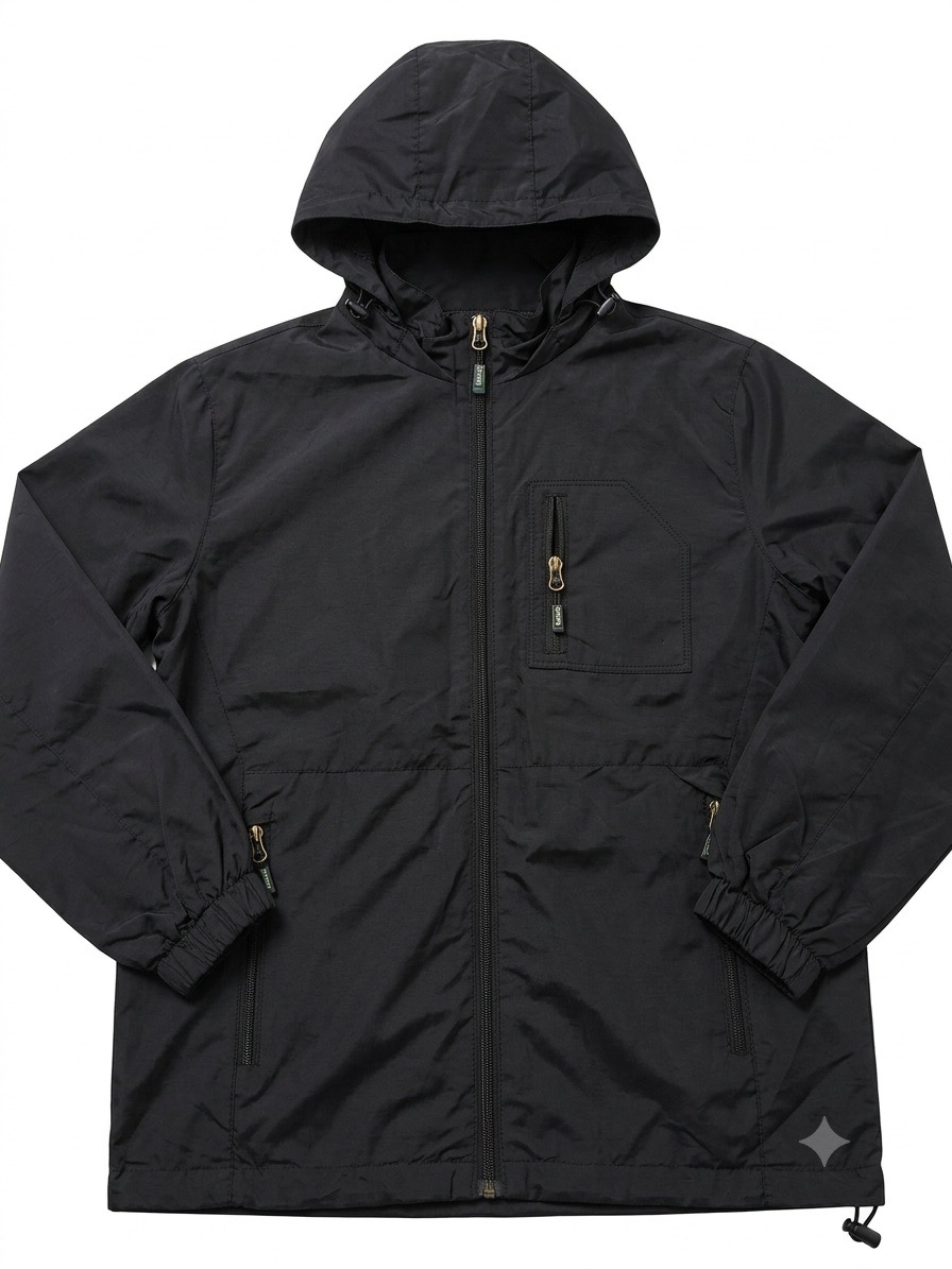 Youths Black Nylon Windbreaker Jacket with Hood | Size M