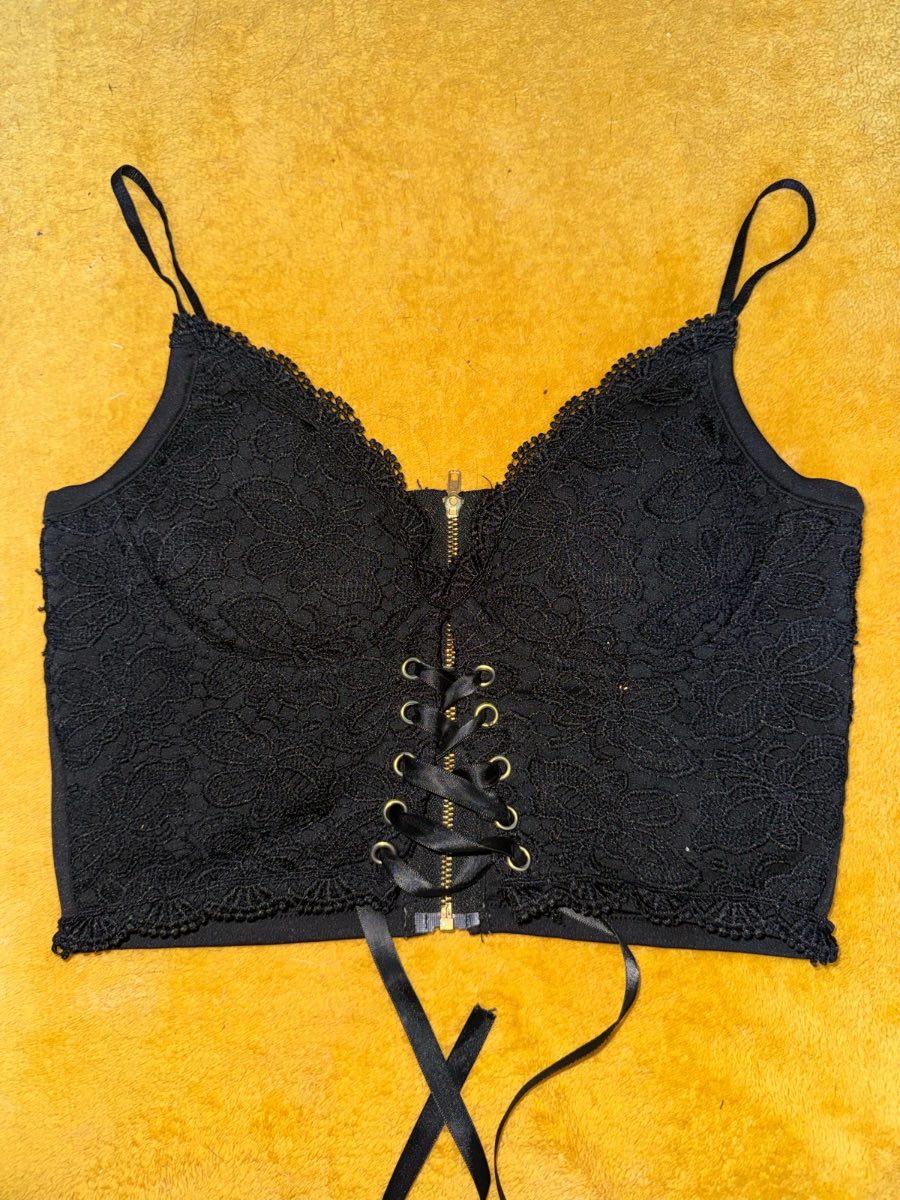 Corset style lace crop top black size 8-10