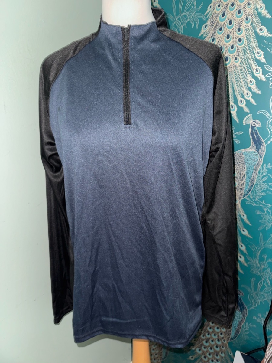 LINGYISHAN Men’s 1/4 Zip Long Sleeve Sports Top - Navy/Black - Size S