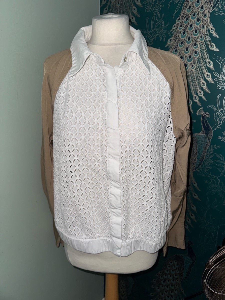 Mint Velvet Mixed Media Broderie Anglaise Contrast Shirt / Top - Size XL