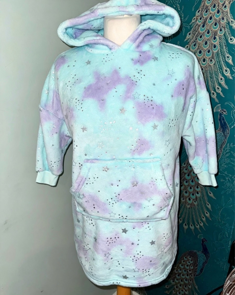 Tu Girls Mint Green & Purple Tie-Dye Fleece Snuggle Hoodie / Oodie (Age 5-6 Years)