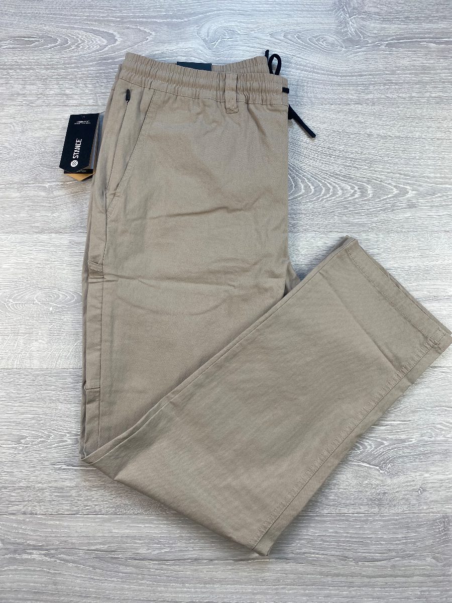 Stance Compound Pants Mens XL W36 W38 Beige Straight Leg Stretch Trousers BNWT