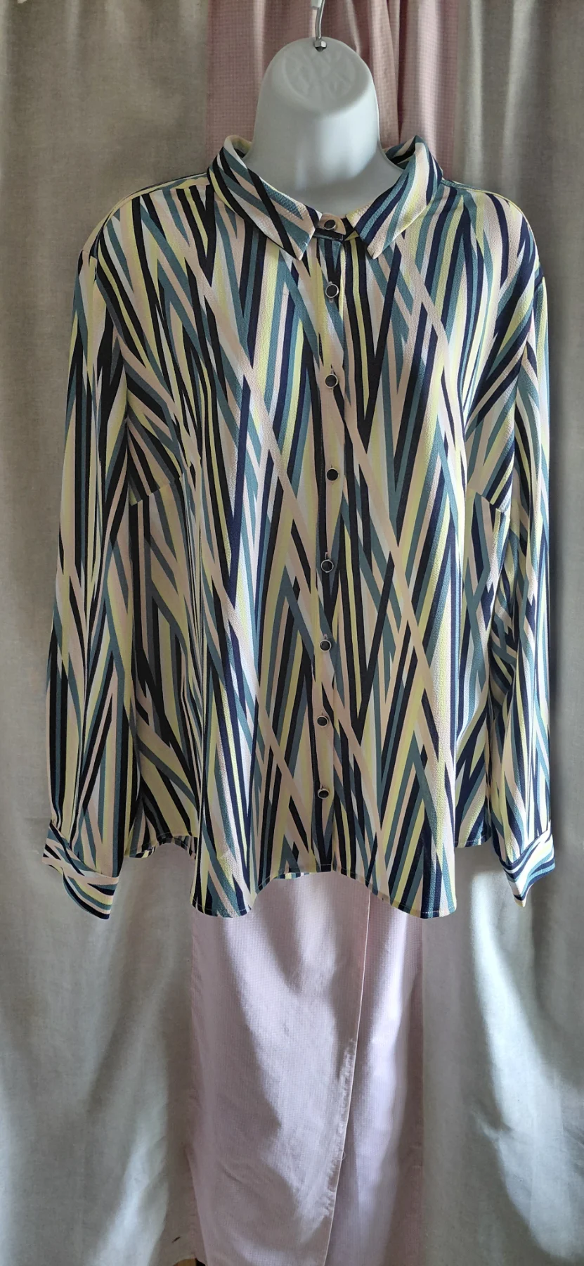 Damart Geometric Stripe Blouse Top Size UK 20 Blue Yellow