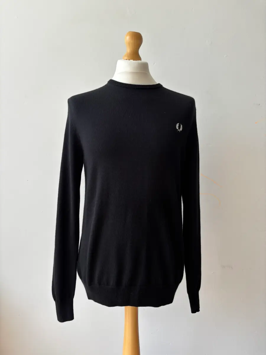 Fred Perry Men's Black Merino Wool Crew Neck Jumper Size M | FP95