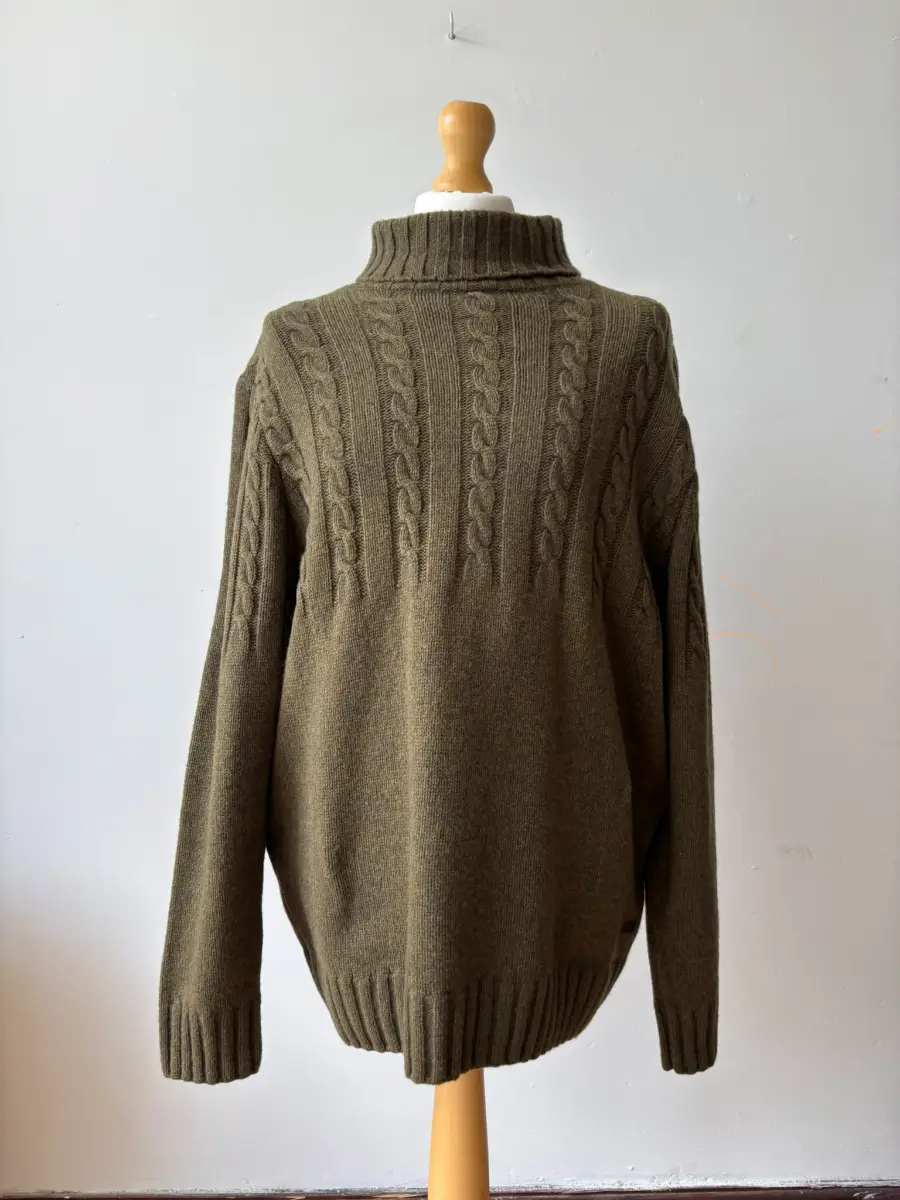 Barbour Men's Olive Cable Knit Roll Neck Jumper Size XXL | BA518