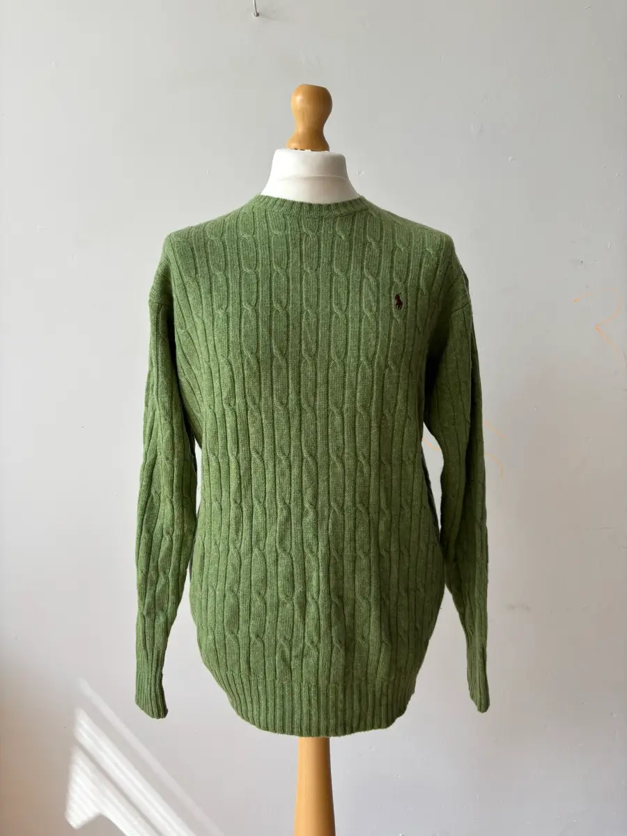 Polo Ralph Lauren Men's Green Cable Knit Jumper Size L | RL680