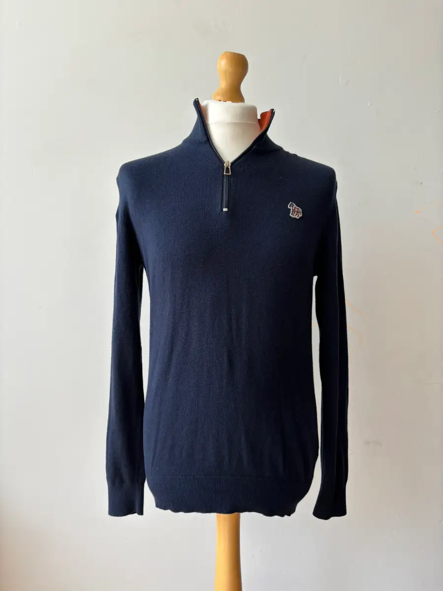 PS Paul Smith Men's Navy Zebra Logo Half Zip Jumper Size M | PS32