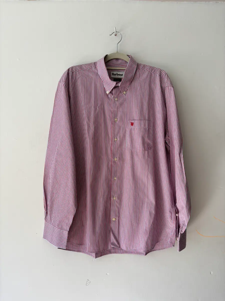 Barbour Men's Red Blue Stripe Button Down Shirt Size XL | BA521