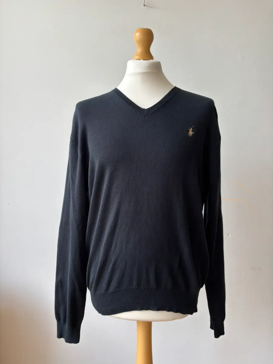 Polo Ralph Lauren Men's Black Pima Cotton V Neck Jumper Size L | RL675