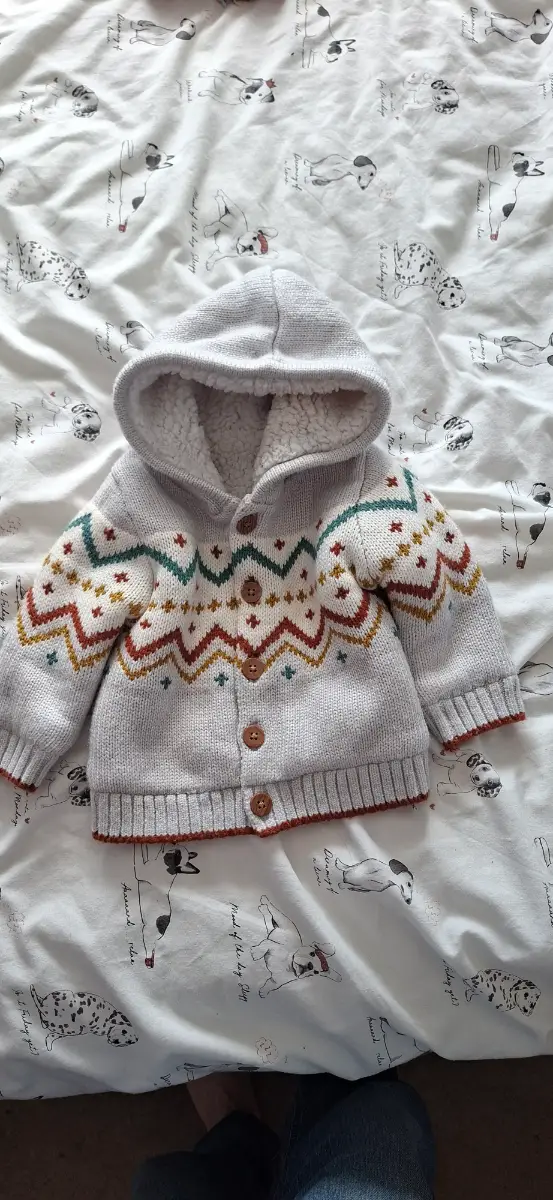 Nutmeg hoodie cardigan,  0-3 months