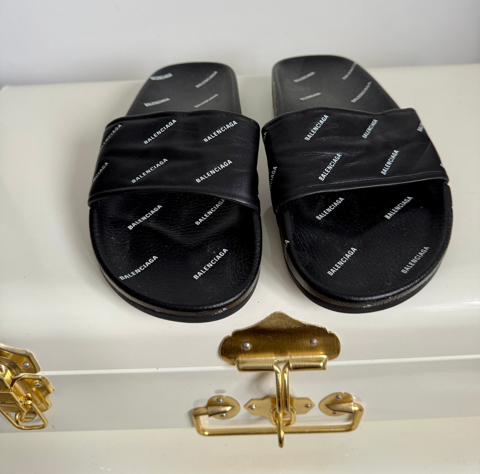 Balenciaga Black All Over Print Sliders - UK 4 (EU37)