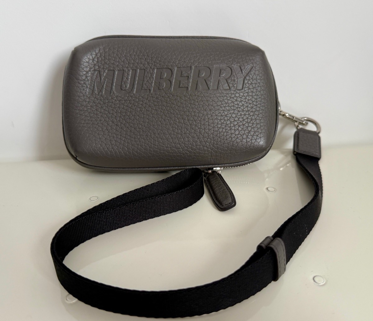 Mulberry Heavy Grain Leather Zipped Pouch In Earth Grey