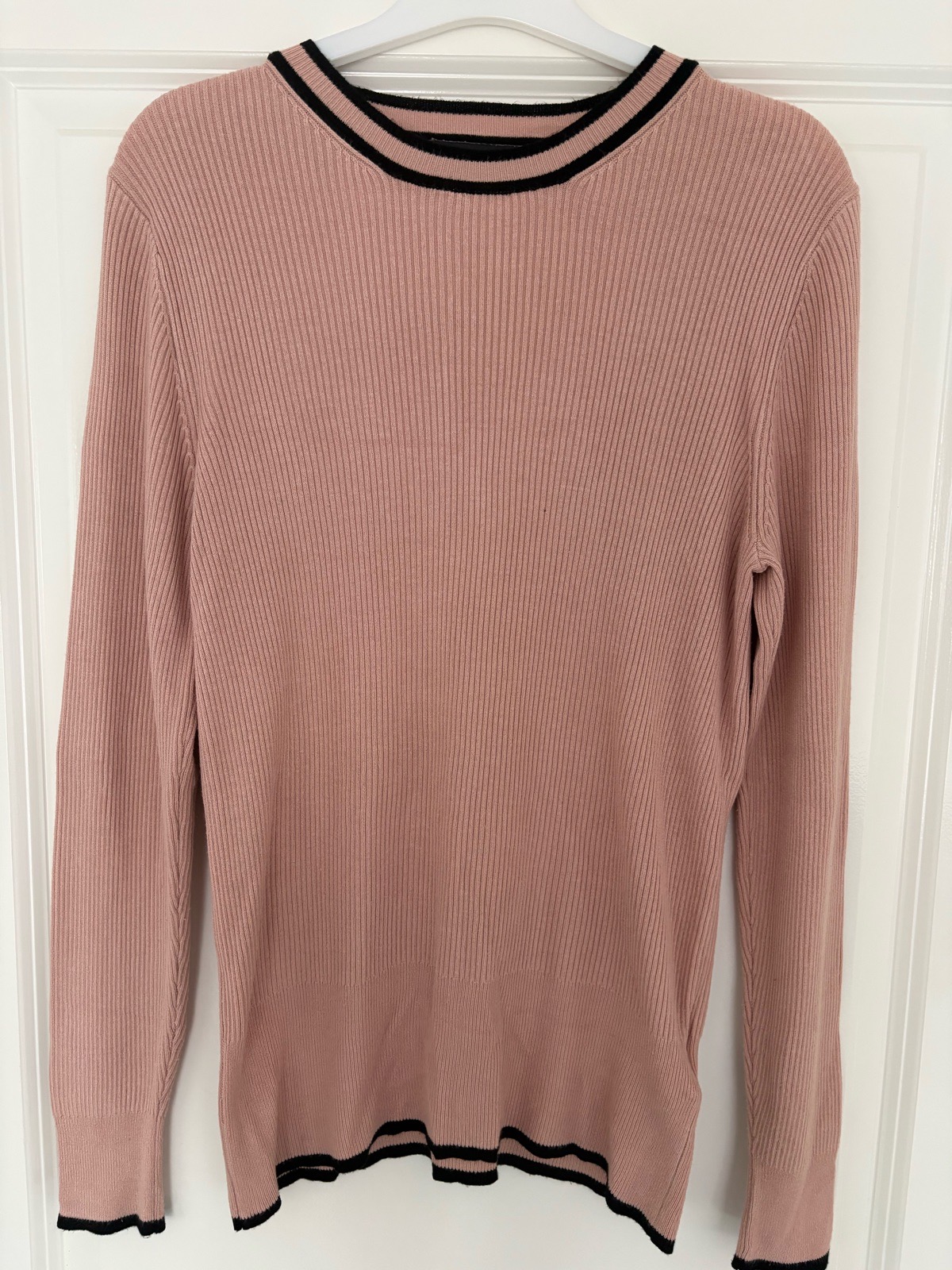 Marks & Spencer Pink Fine Knit Jumper Stripe Neckline Trim