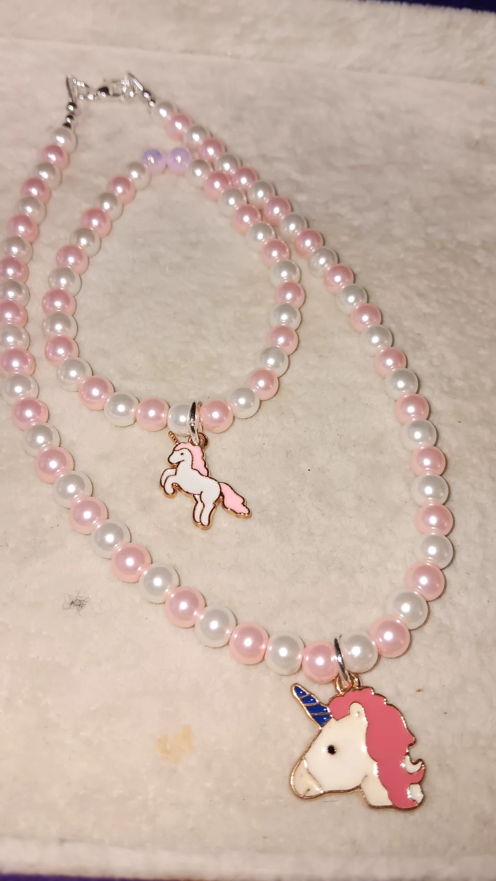Kids unicorn necklace and stretch bracelet set