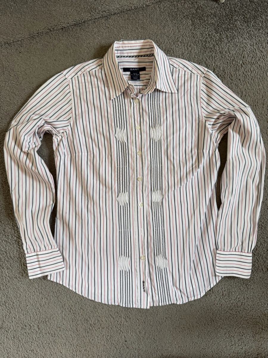 GANT Women’s White Striped Pintuck Shirt UK 14 US 10 Long Sleeve Smart Cotton Blouse