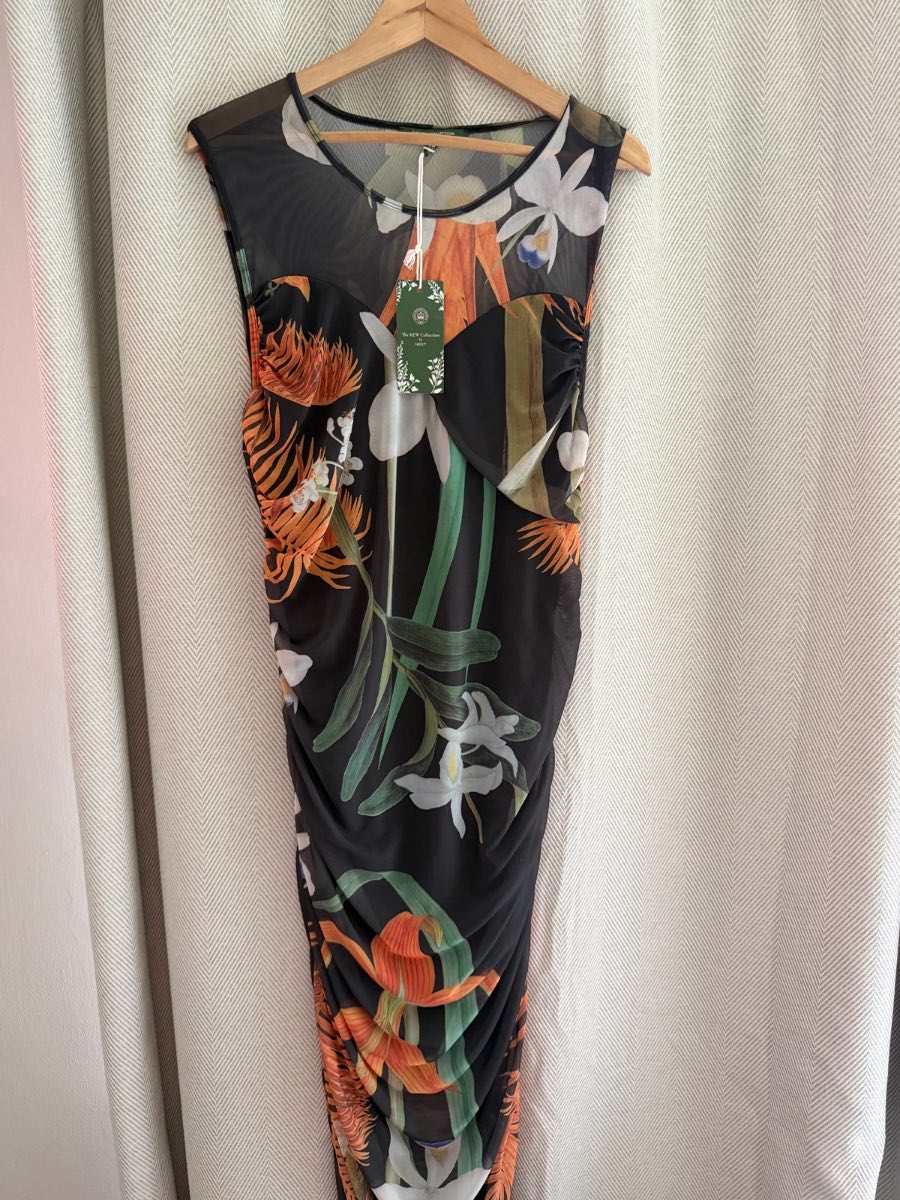 BNWT Next Kew Collection Floral Mesh Ruched Maxi Midi Dress UK 16 Occasion £52