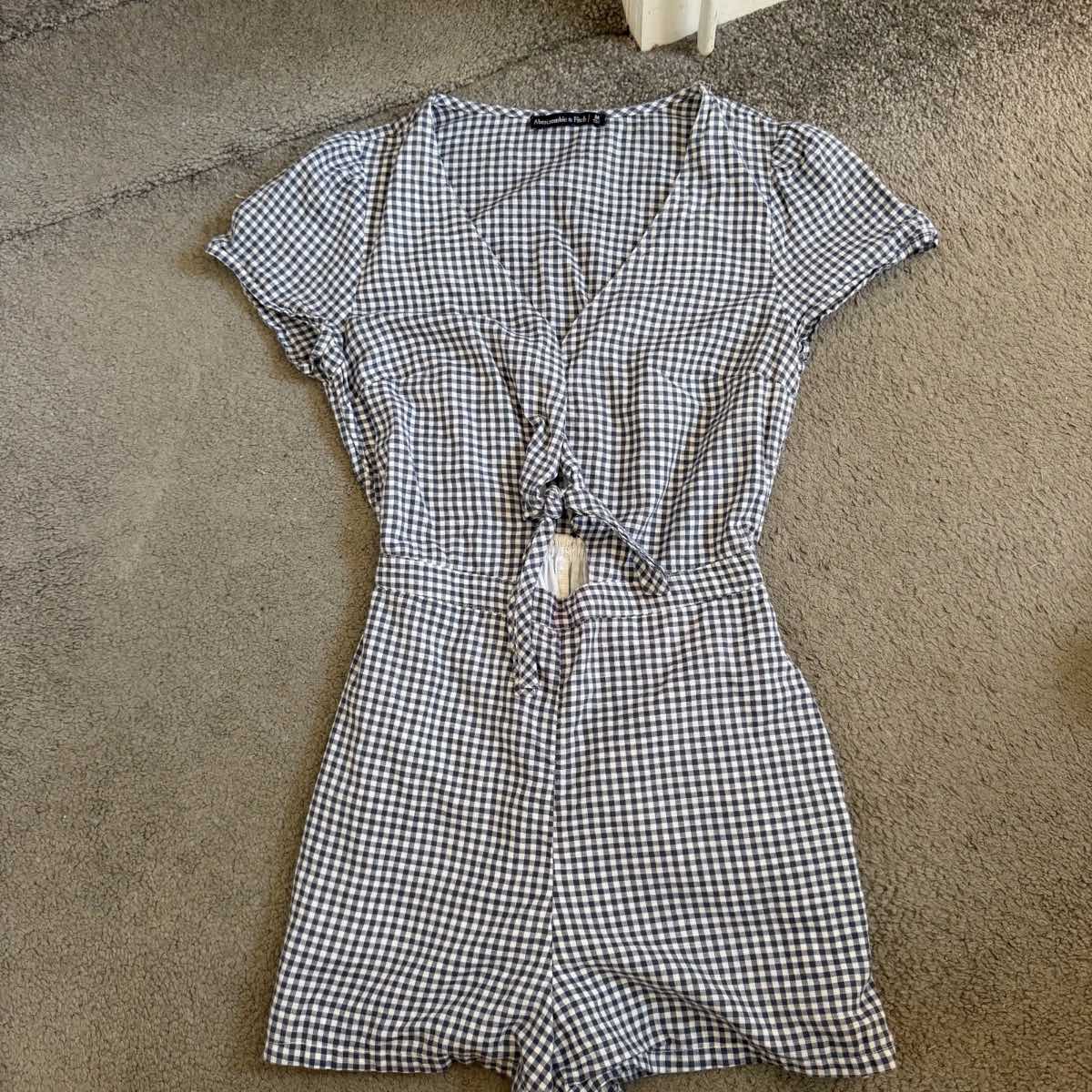 Abercrombie & Fitch Blue Gingham Tie Front Playsuit Romper Size M