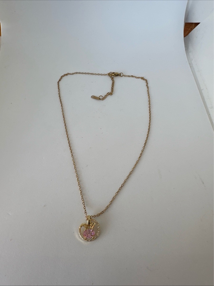 Pink crystal bunny necklace