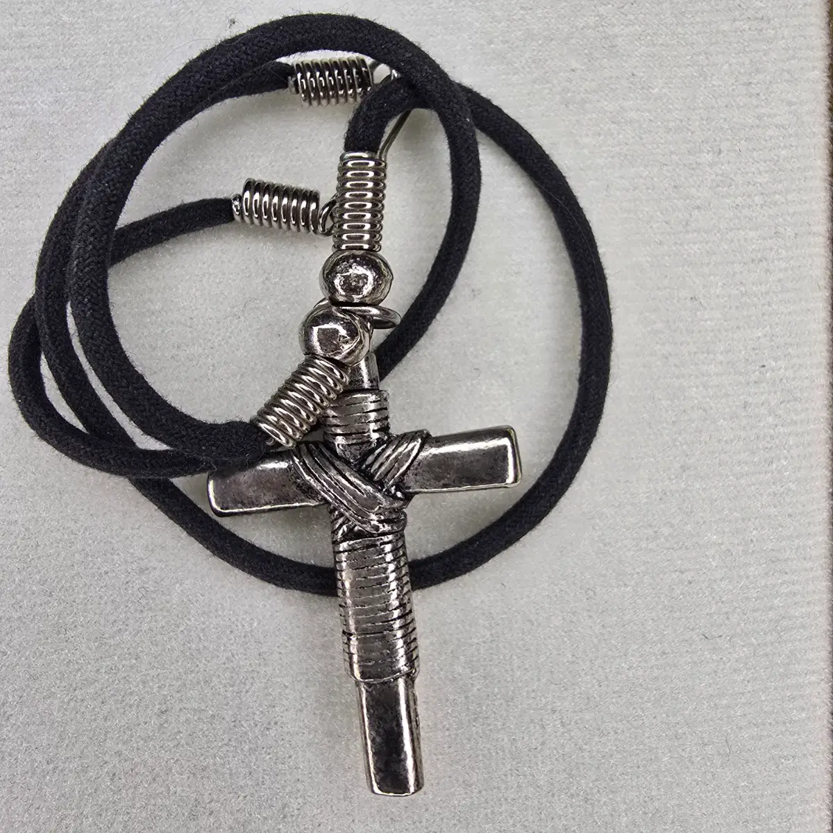 Gothic Cross Necklace Black Cord Silver Pendant Alternative Grunge Y2K