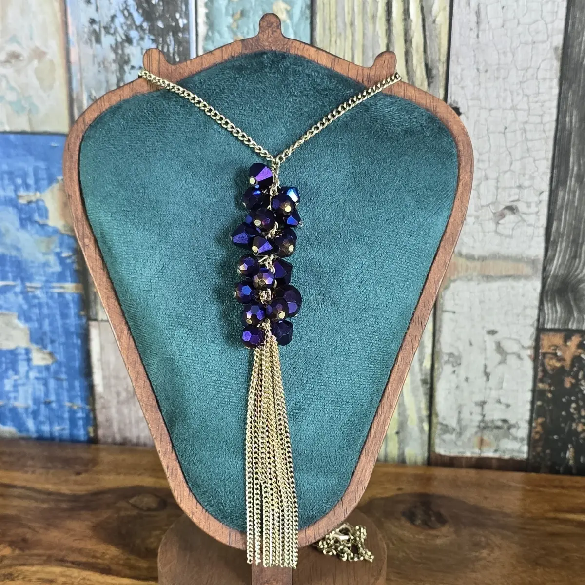Elegant Gold Tone Purple Tassel Necklace Pendant Costume Jewellery