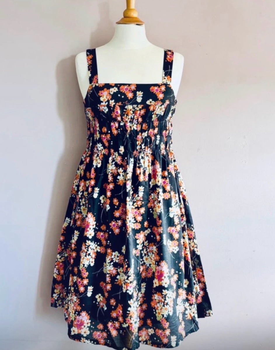 Gap Size 12 Chocolate Brown Yellow + Orange Cotton Print Sun Dress