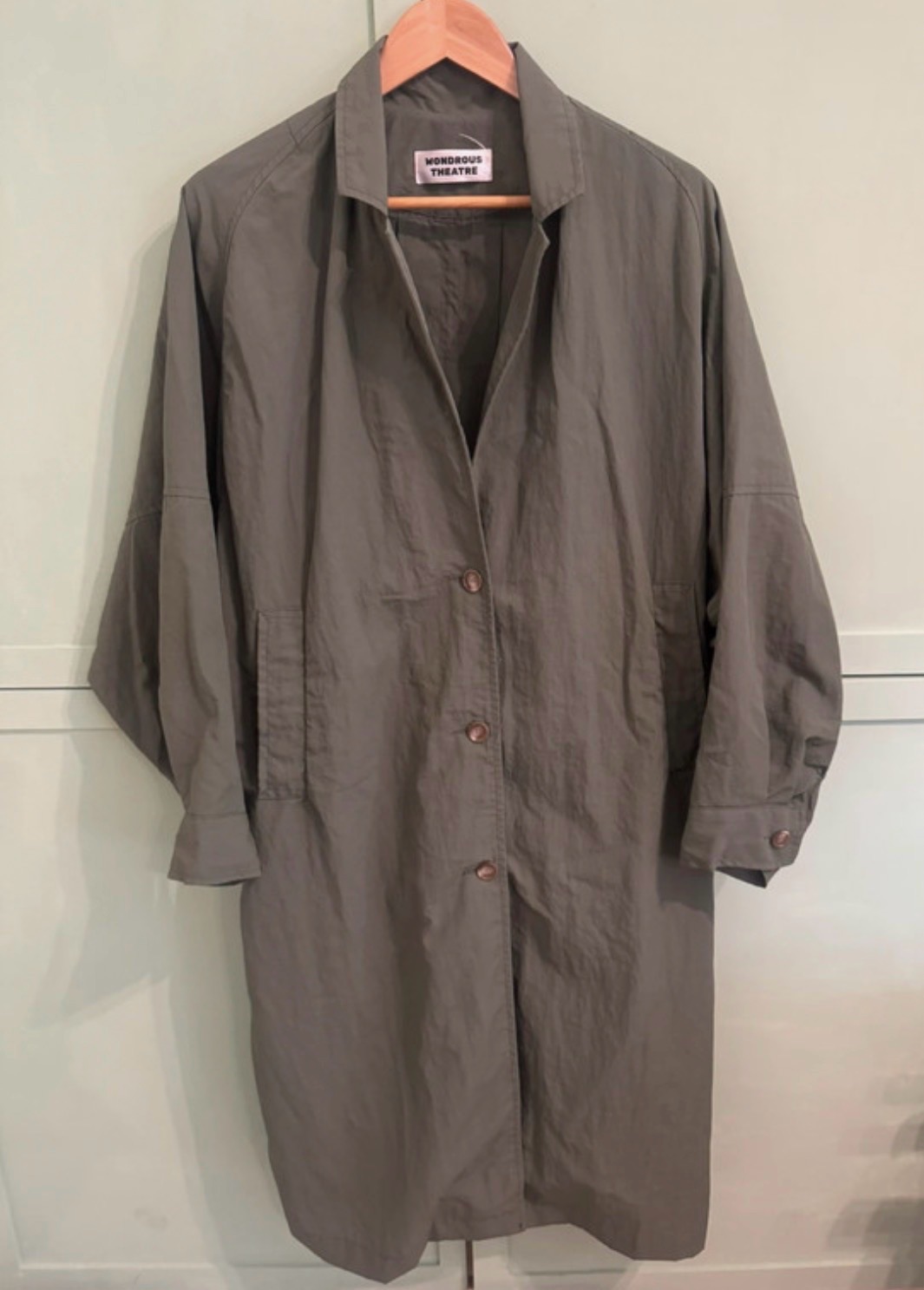 Wondrous Theatre Sage Dark Green Super Light Oversized Cotton Mix Coat