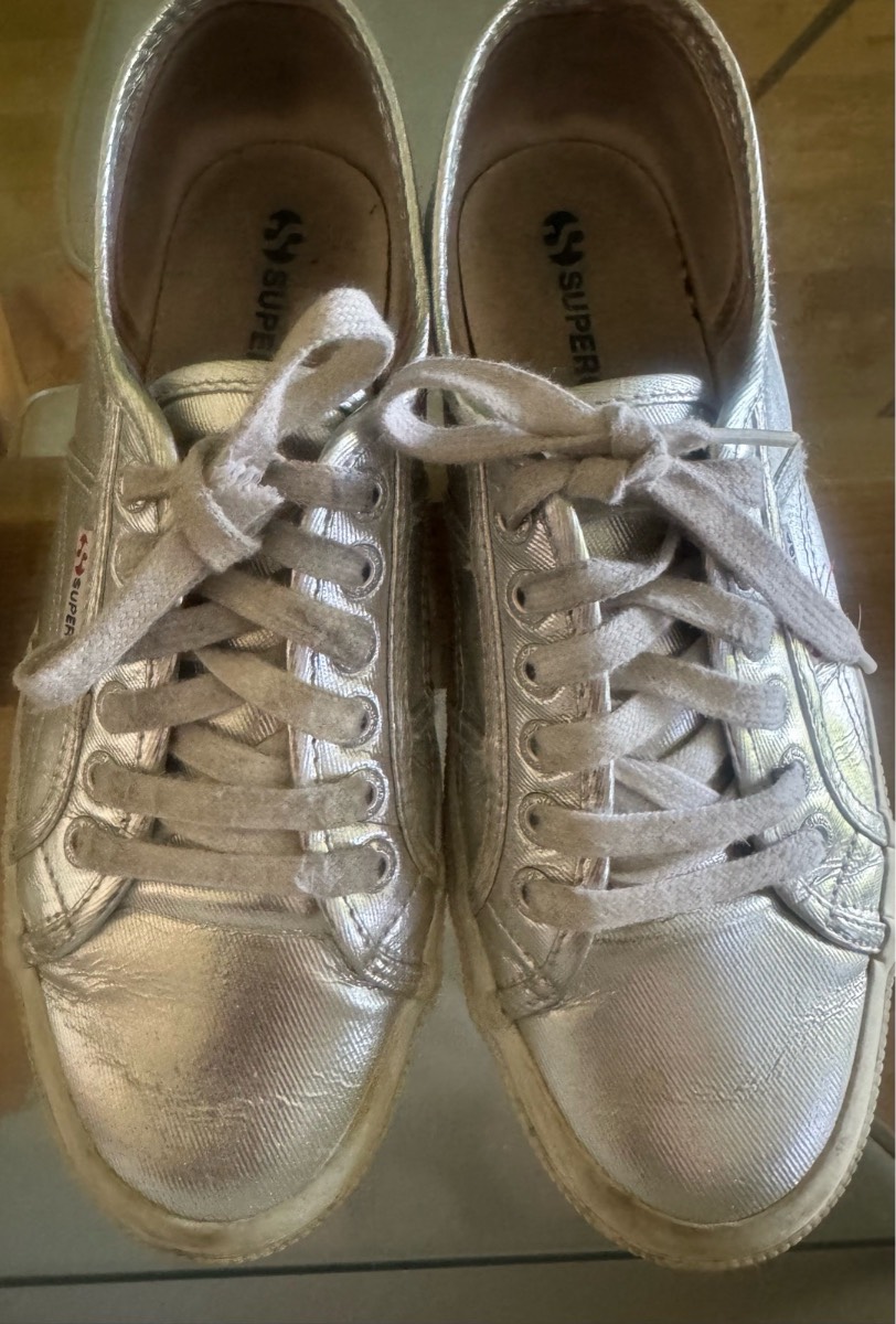 Superga Silver Leather Lace Up UK 8.5