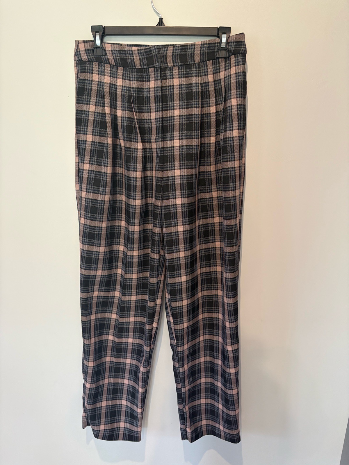 Primark Tartan Check Trousers UK 12 Navy Pink Grey Wide Leg NWT
