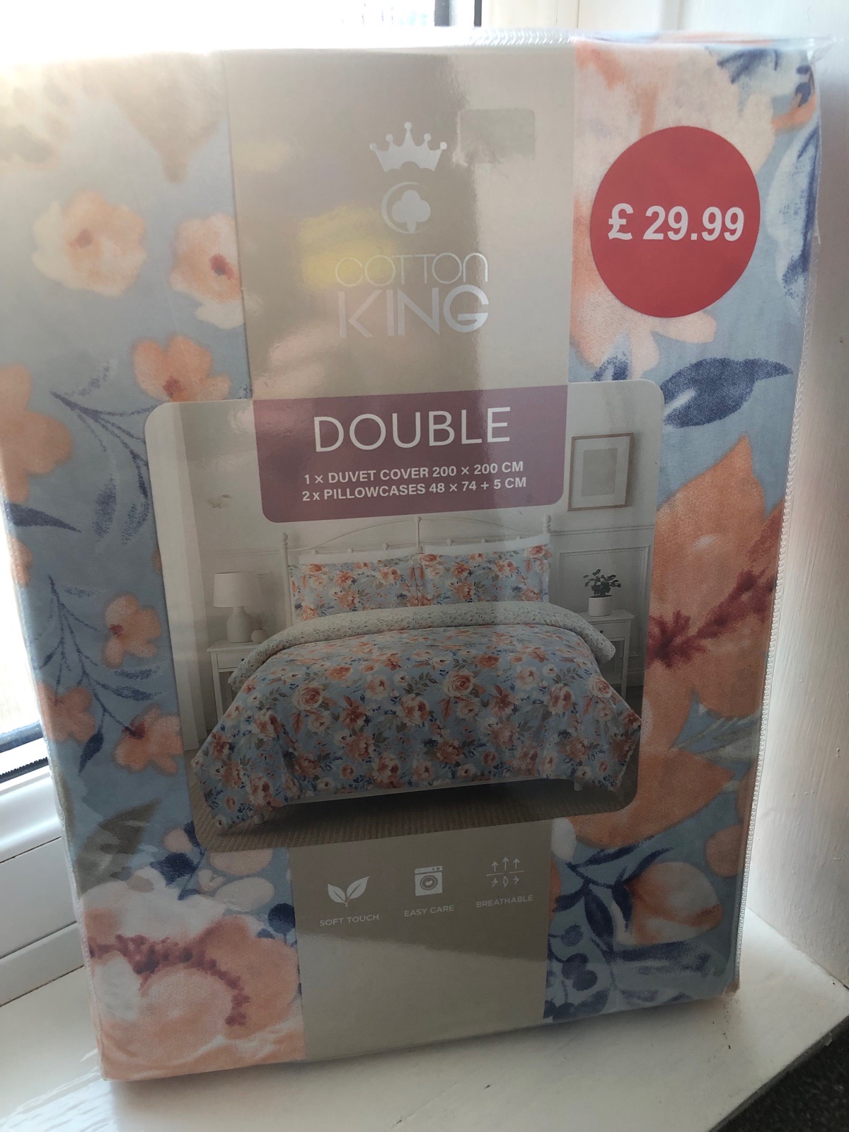 Double pastel blues pinks soft polyester double duvet set