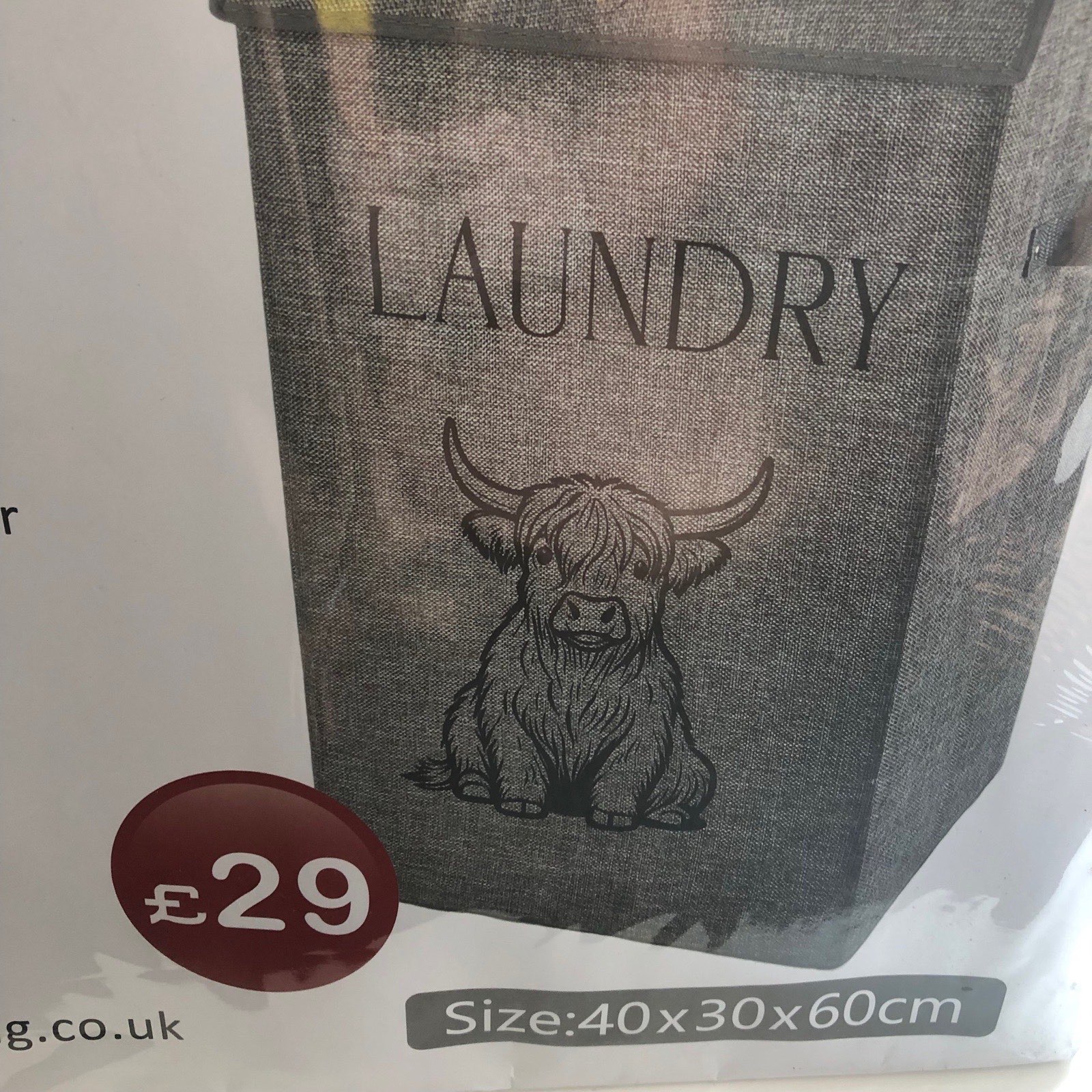 Highland Cow laundry basket with self seal lid and handles