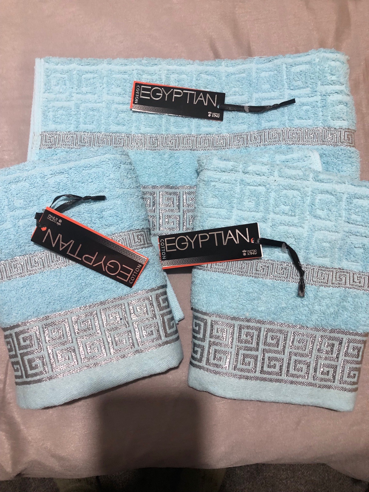 3 light  blue Egyptian cotton Greek style hand towels