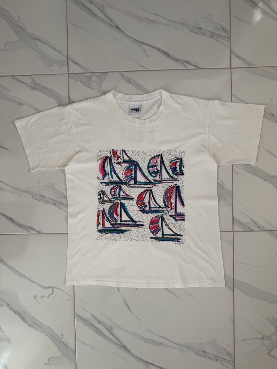 Vintage 1991 Sailing Print Graphics T-Shirt - Size Large