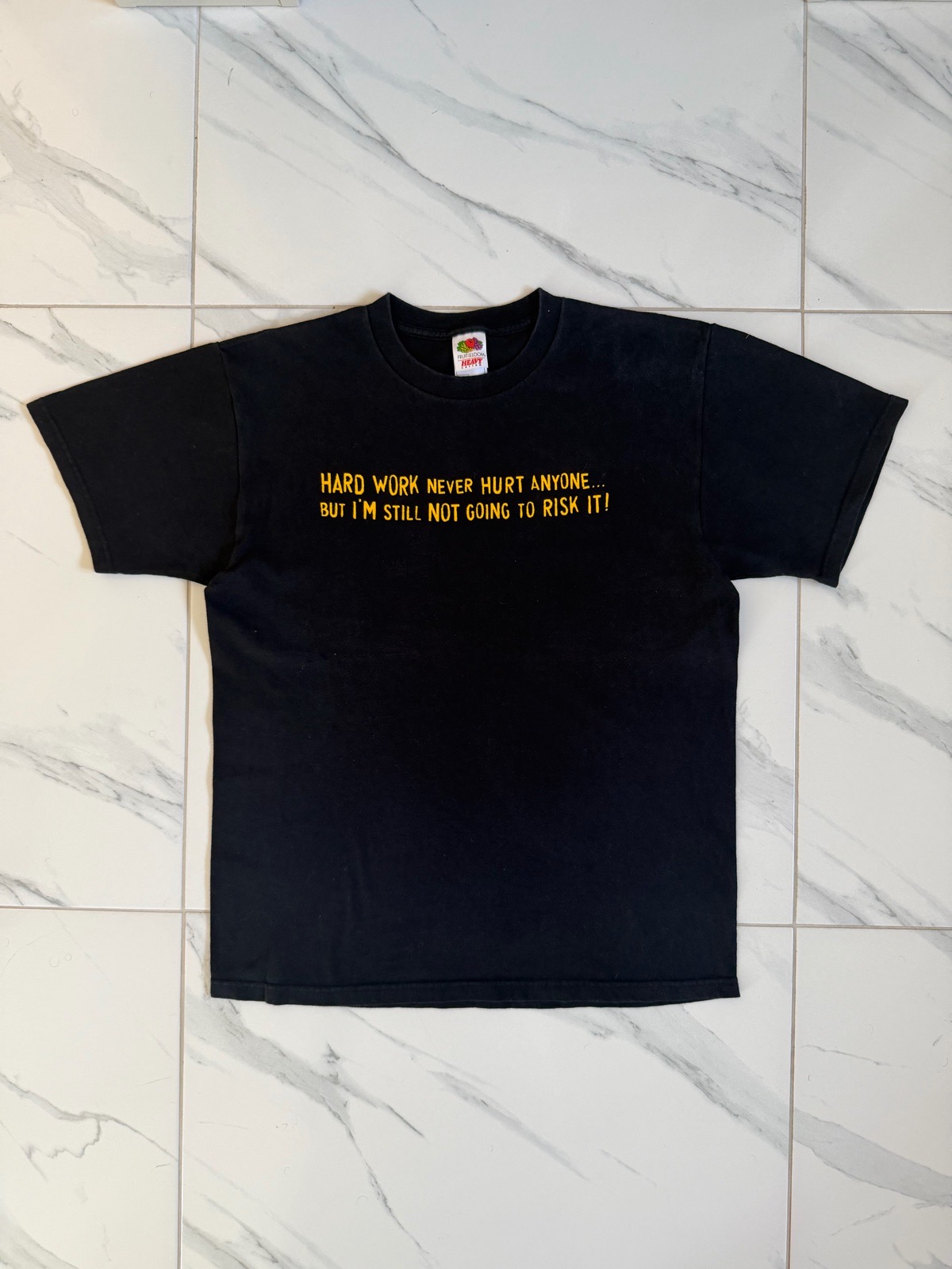 Vintage 2000s Hard Work Never Hurt Anyone Funny Humour Quote T-Shirt - Size Large