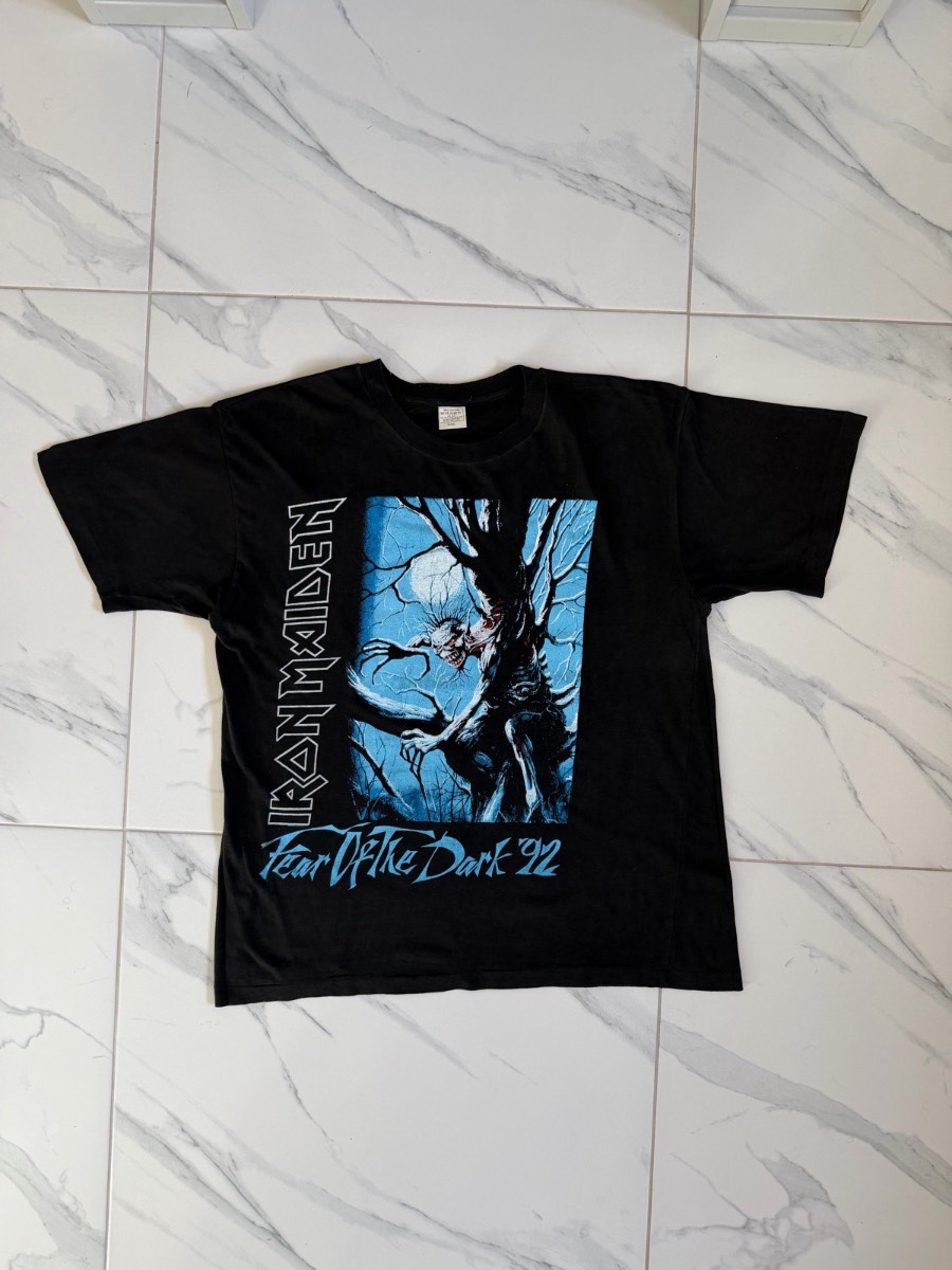 Vintage 1992 Iron Maiden Fear Of The Dark Parking Lot Rip T-Shirt - Size Large