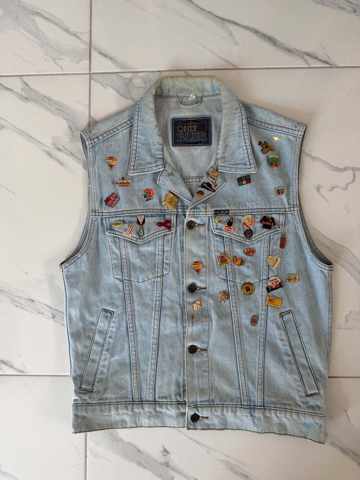 Vintage 90s Punk Rock Denim Vest Jacket - Size Small