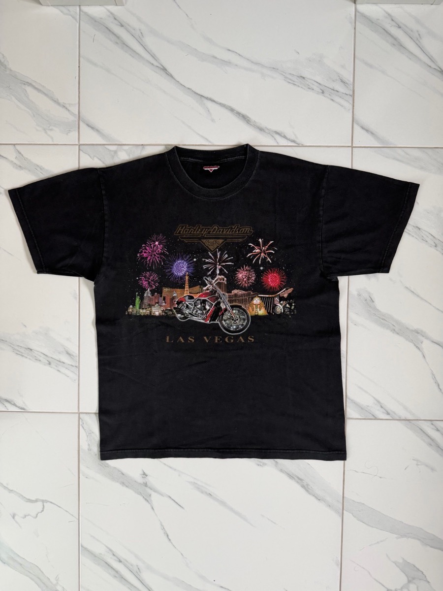 Vintage 00s Harley Davidson Las Vegas Fireworks Graphics T-Shirt - Size Large