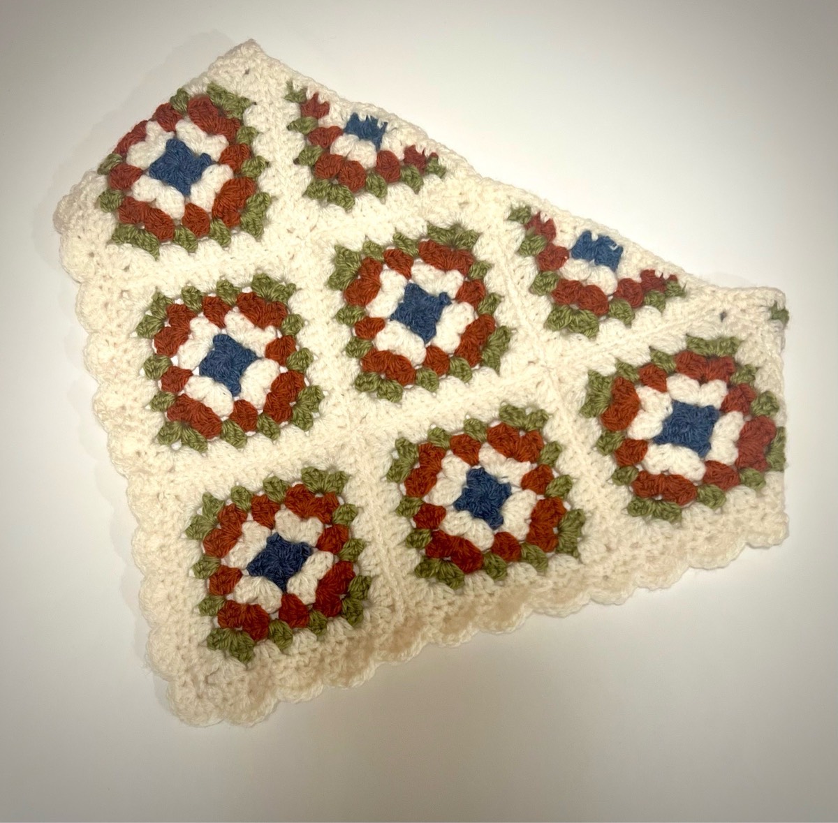 Rust & Olive Granny Square Bandana headscarf