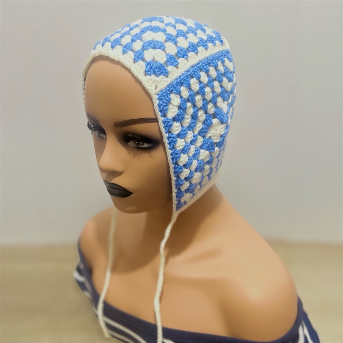 Soft Checkerboard Crochet bonnet
