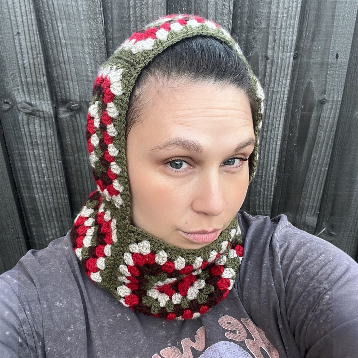 Retro Granny Square Crochet Hood – Handmade Balaclava Cowl