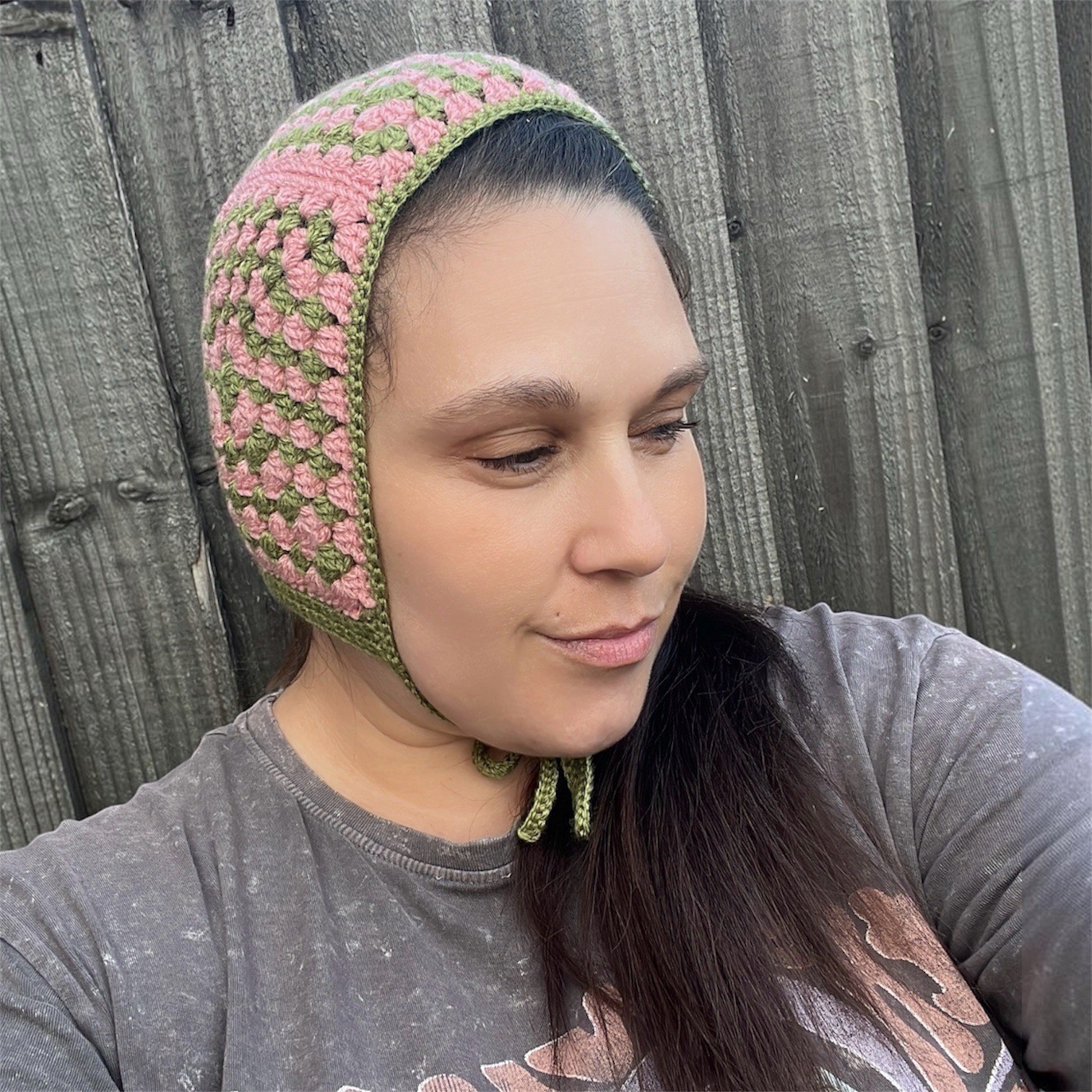 Olive & Rose Crochet granny square bonnet