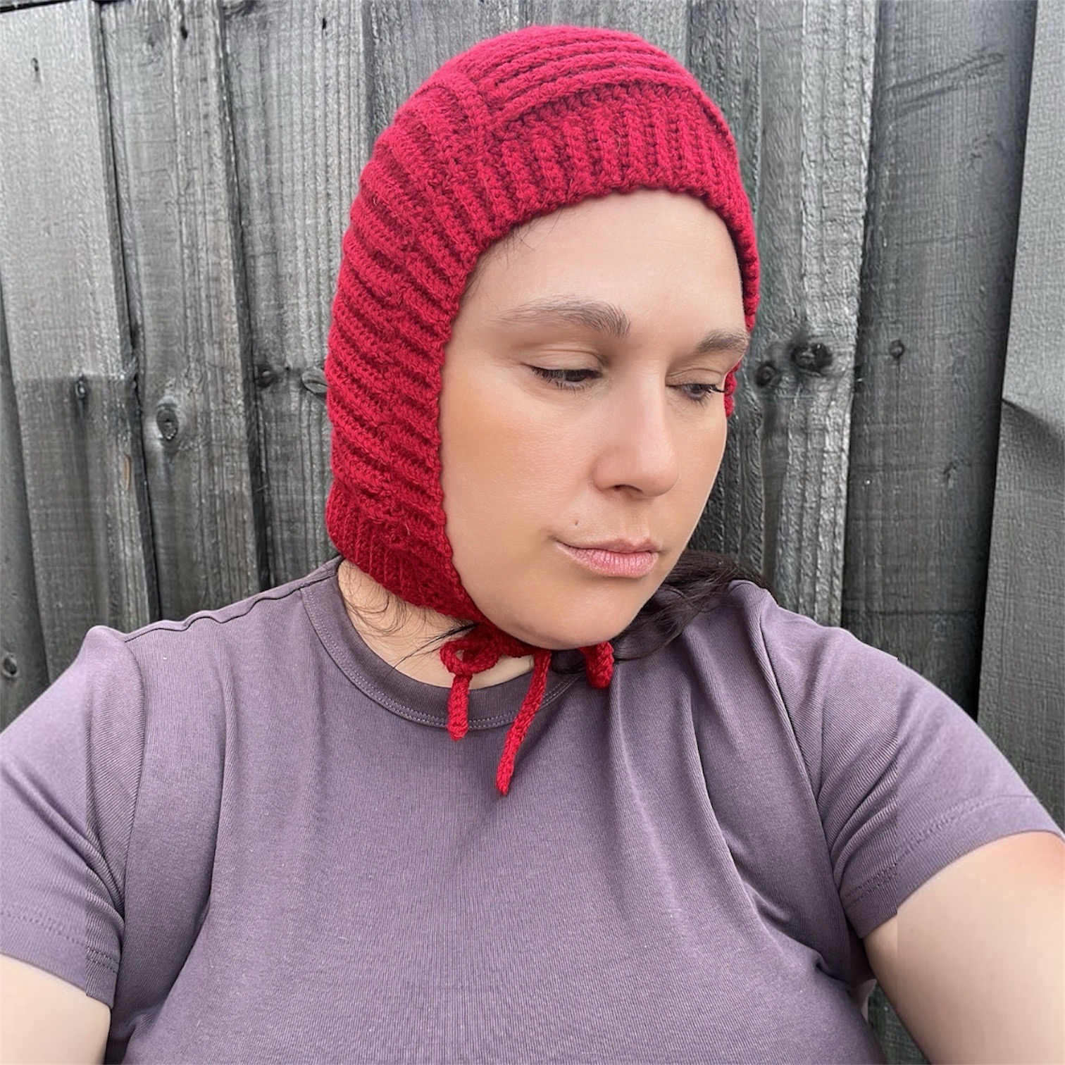 Crochet Bonnet‑Style Balaclava –  Red Hooded Headwarmer