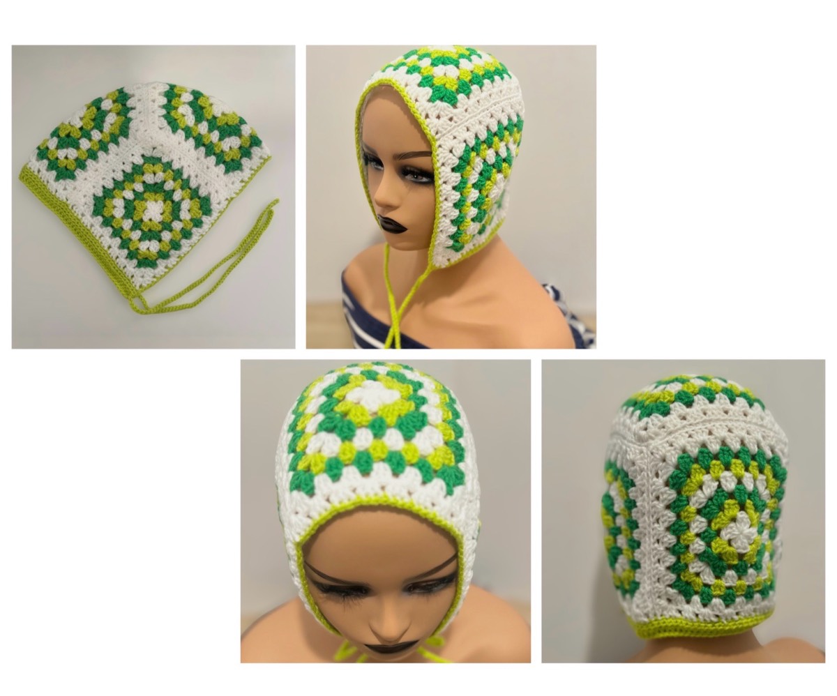 Handmade Crochet Bonnet – Cottagecore Granny Square Style