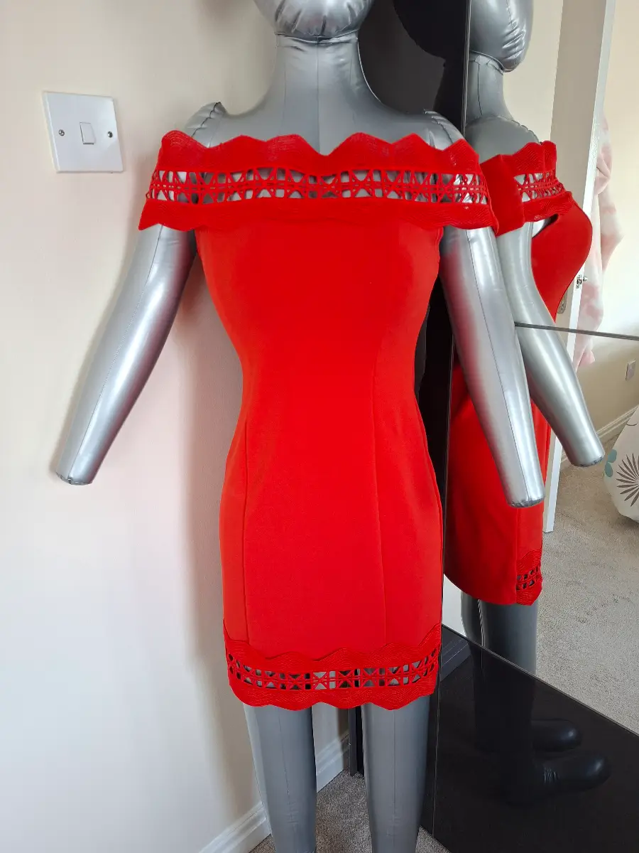 Red off shoulder dress