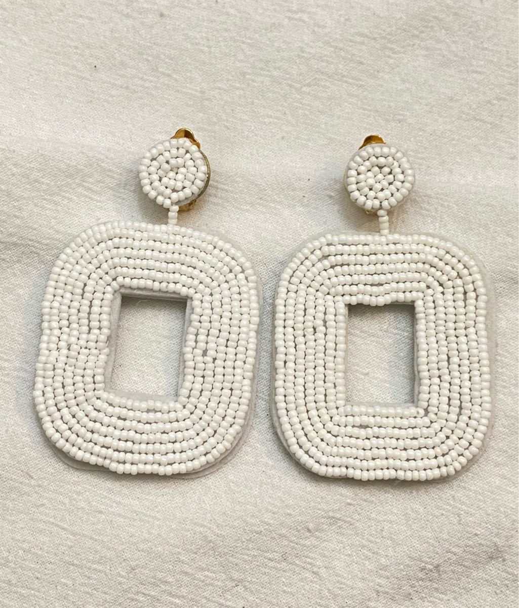 New Clip-On white colour beaded Earrings None Piercing Cuff