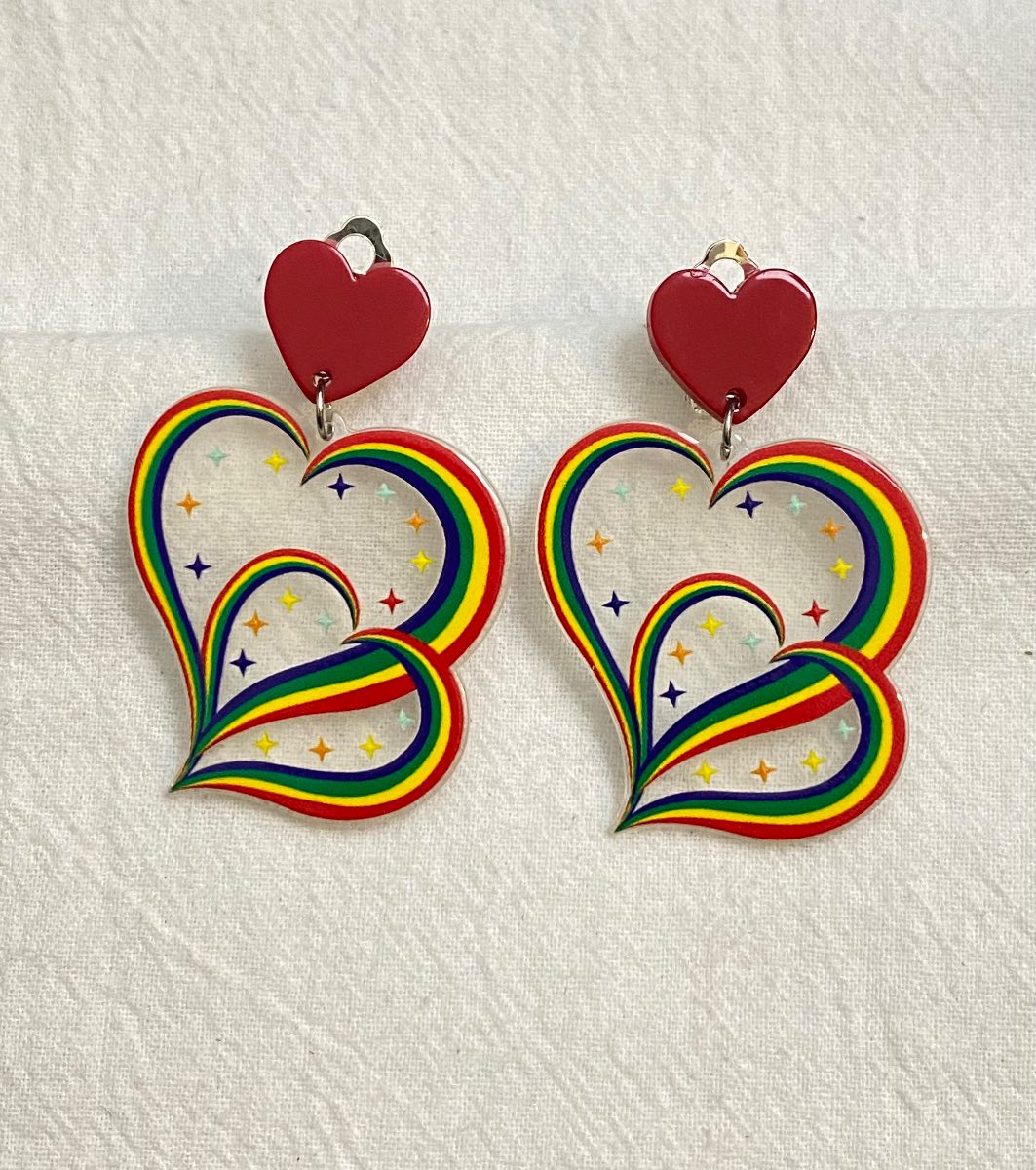 New Clip-On multi colour heart Earrings None Piercing Cuff