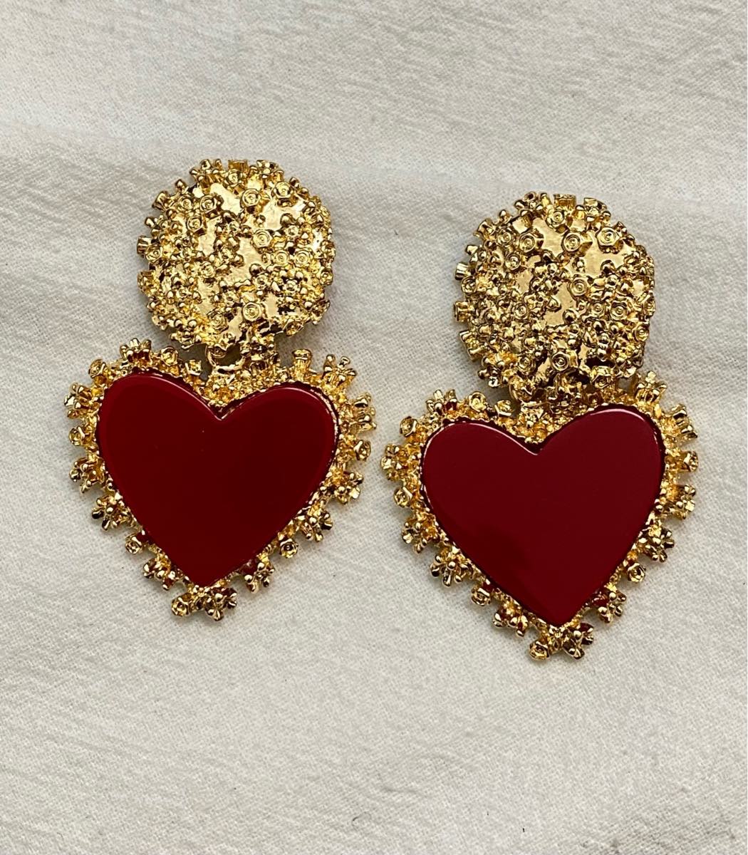 New Clip-On red colour heart resin Earrings None Piercing Cuff