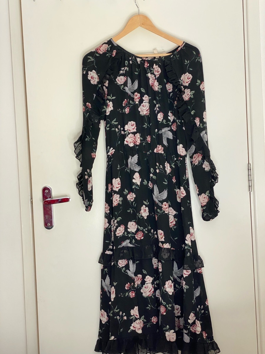 H&M elegant midi black floral dress size 6