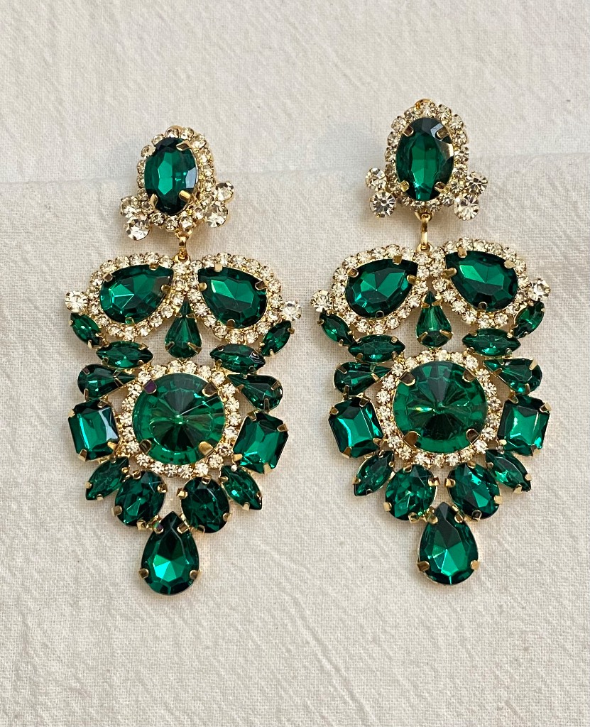 New Clip-On sparkle green colour diamond gemstone Earrings None Piercing Cuff