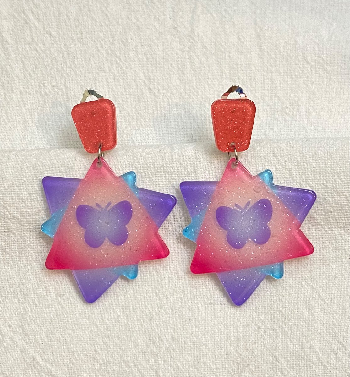 New Clip-On multi colour acrylic Earrings None Piercing Cuff
