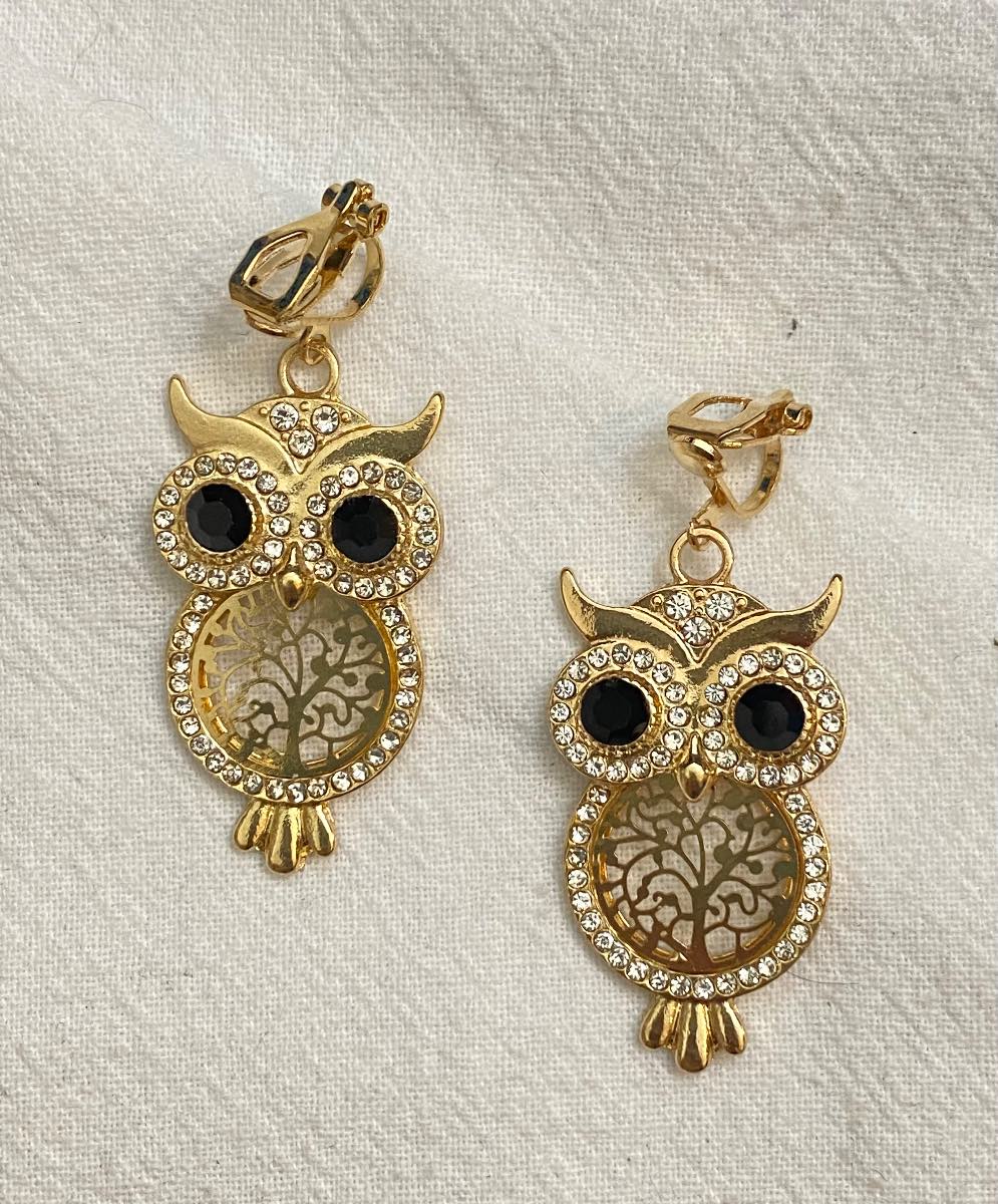 New Clip-On golden colour owl Earrings None Piercing Cuff